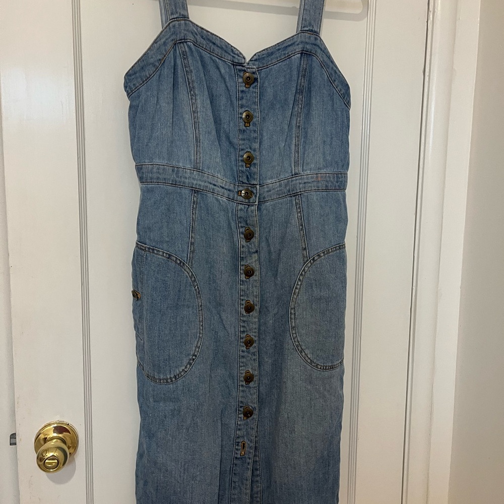 Pilcro & the Letterpress Anthropologie Denim Dress Denim Overalls Style Size 8